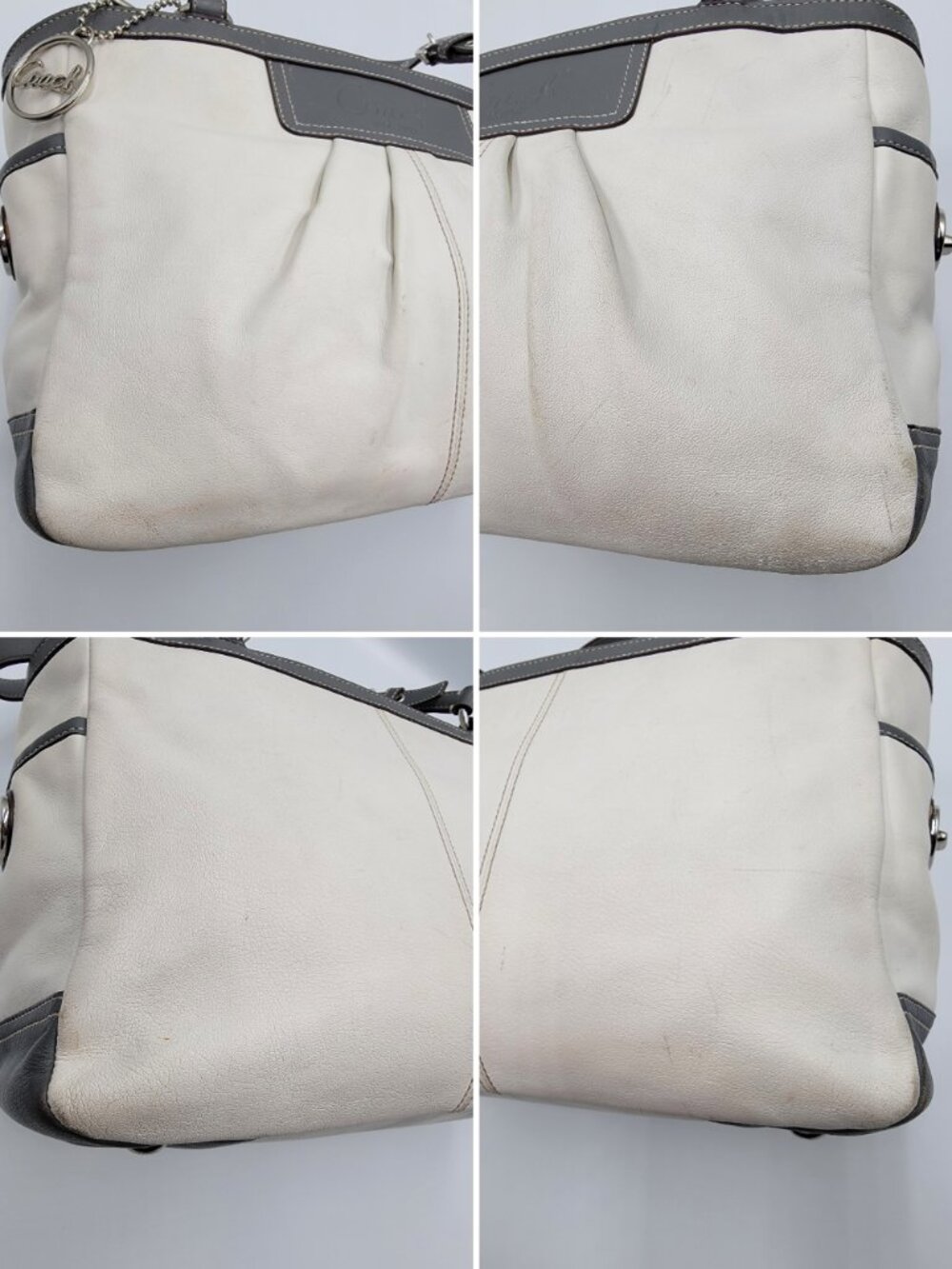 Coach Soho Pleated East West Gallery Tote Handbag Ivory Leather Gray Trim F13759 - Picture 12 of 13
